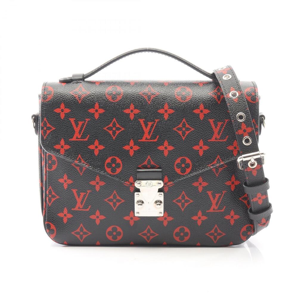 Louis Vuitton Pochette Metis Handbag Canvas Leather Infra Rouge Black Red